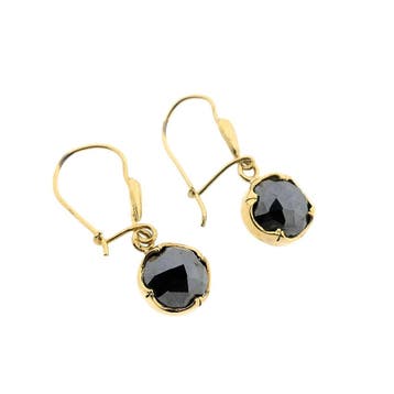 Gouden oorhangers met hematiet (Oorbellen), Sieraden, Tassen en Uiterlijk, Oorbellen, Gebruikt, Ophalen of Verzenden, Met edelsteen