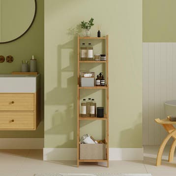 Badkamerrek Anun met 4 planken bamboe 128x30x30 cm naturel [, Huis en Inrichting, Verzenden, Nieuw