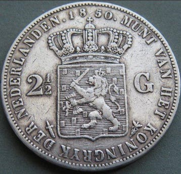 Nederland. Willem III. 2 1/2 Gulden 1850 (Zonder