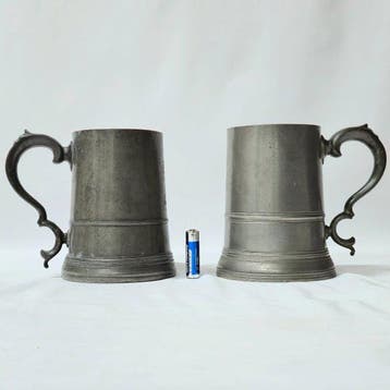 1800s, Thomas & Co, England - Kroes (2) - pewter, Glas