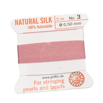 Parel zijde Griffin met naald  No: 3 Ø 0,50mm Dark Pink, Ophalen of Verzenden, Nieuw, Kraal
