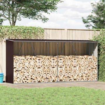 vidaXL Haardhoutschuur 330x84x152 cm gegalvaniseerd staal, Huis en Inrichting, Kachels, Verzenden, Nieuw