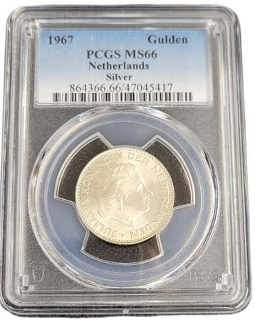 Koningin Juliana zilveren 1 gulden 1967 MS66 PCGS, 1 gulden, Koningin Juliana, Verzenden, Zilver