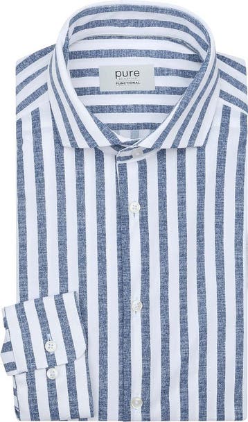 Pure Shirt Linen Optics Streep Blauw maat 44 Heren, Verzenden, Nieuw, Blauw, Pure