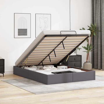 vidaXL Bedframe zonder matras 140x190 cm kunstleer grijs, Overige materialen, Verzenden, Grijs, Nieuw