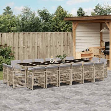vidaXL 17-delige Tuinset met kussens poly rattan gemengd, Verzenden, Nieuw, 6 zitplaatsen, Tuinset
