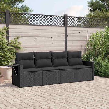 vidaXL 4-delige Loungeset met kussens poly rattan zwart, Verzenden, Nieuw, Loungeset