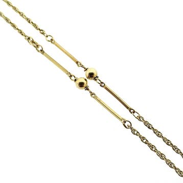 Gouden lange ketting met bolletjes en staafjes., Ophalen of Verzenden, Gebruikt, Goud, Goud