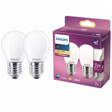 Philips Led Kogellamp E27 Warm Wit - Mat - 2 pack, Verzenden, Nieuw, Philips