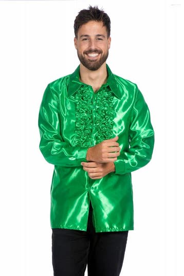 Ruchesblouse satijn groen Kevin, Kleding | Dames, Ophalen of Verzenden, Nieuw