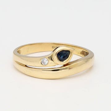 Ring - 18 karaat Geel goud Saffier - Diamant, Sieraden, Tassen en Uiterlijk, Nieuw