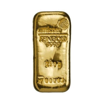 Umicore 250 gram goudbaar met certificaat, Postzegels en Munten, Edelmetalen en Baren, Verzenden