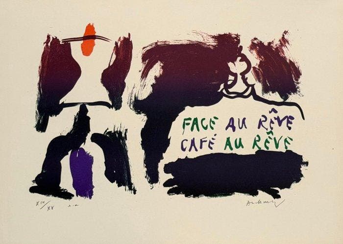 Pierre Alechinsky (1927) - Face au rêve Café au rêve, Antiek en Kunst, Antiek | Overige Antiek