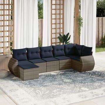 vidaXL 7-delige tuinbankset met kussens, grijs polyrotan, Verzenden, Nieuw