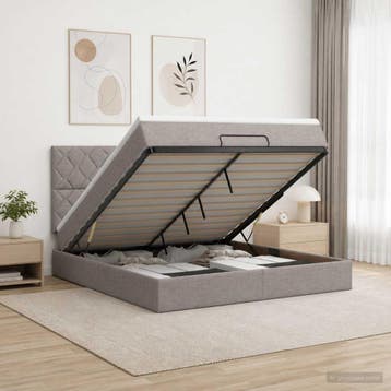vidaXL Ottoman bed met matras met hoofdeinde Taupe 160 x 200, Huis en Inrichting, Verzenden, Nieuw, Tweepersoons