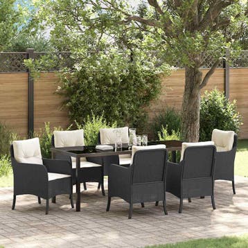 vidaXL Tuin eettafelset 7 st Zwart poly rattan, Verzenden, Nieuw, Rotan, 7 zitplaatsen
