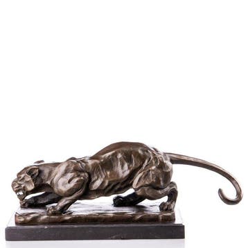sculptuur, Bronze Leaping Panther - 22 cm - Brons, Marmer