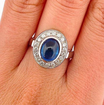 Ring - 18 karaat Witgoud Saffier - Diamant, Nieuw