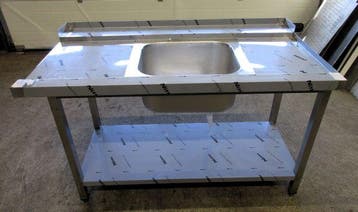 RVS Wastafel, Spoeltafel met 1 wasbak, B140 x D75 x H83cm, Gebruikt