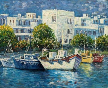 Franse school (XIX) - Le Port ensoleillé, Antiek en Kunst, Kunst | Schilderijen | Klassiek