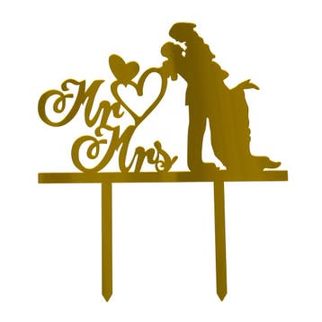 Taarttopper Bruiloft Mr & Mrs Acryl Goud 16x14cm**, Verzenden, Nieuw