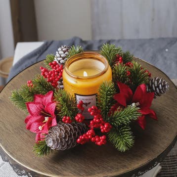 Kerst Krans met Bessen, Denneappels en Kaarsenhouder - Tafel, Huis en Inrichting, Verzenden, Nieuw