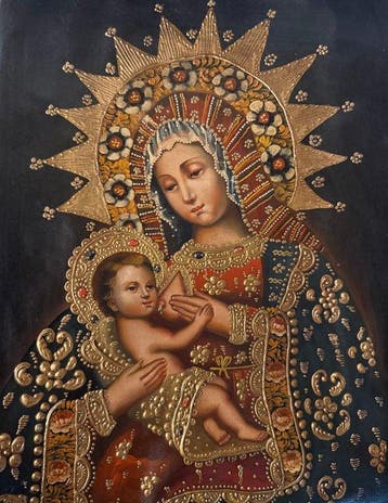 Peruvian school (XX) - Virgin of the Nursing (Virgo Lactans), Antiek en Kunst