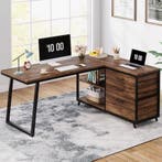 L-vormig Bureau met 3 Lades – Vintage Bruin-Zwart Hout, Huis en Inrichting, Bureaus, Verzenden, Nieuw