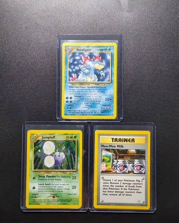 Pokémon - 3 Card - Feraligatr Holo - Jumpluff Holo - Moo-Moo, Hobby en Vrije tijd, Nieuw