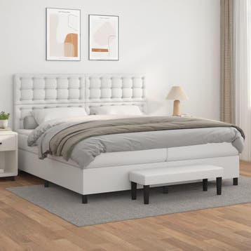 vidaXL Boxspring met matras kunstleer wit 200x200 cm, Huis en Inrichting, Overige materialen, Verzenden, Wit, Overige maten