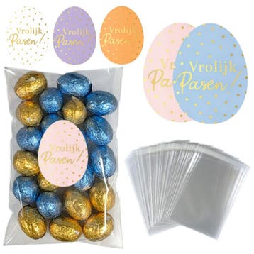 25x Uitdeelzakjes + Sluitstickers Vrolijk Pasen! - Zakjes, Verzenden, Nieuw