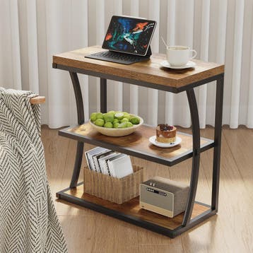 Industriële Bijzettafel met Houten Blad en Metalen Frame - S, Verzenden, Nieuw