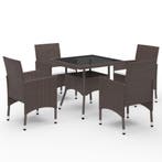 vidaXL 5-delige Tuinset poly rattan en glas bruin, Verzenden, Nieuw, 4 zitplaatsen, Tuinset