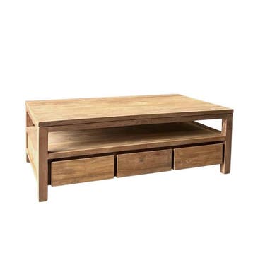 Rechthoekige teak salontafel met greeploze laden -  130 cm x, Ophalen of Verzenden, Nieuw