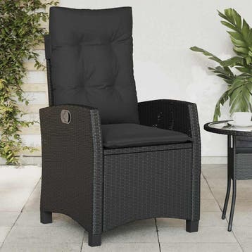 vidaXL Tuinstoel verstelbaar met kussens poly rattan zwart, Tuin en Terras, Tuinstoelen, Verzenden, Nieuw