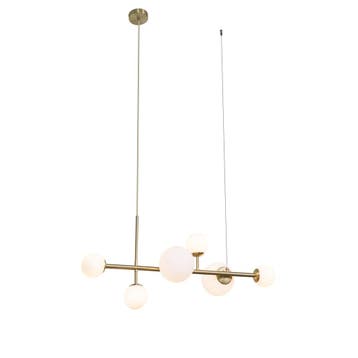 Hotel Chique hanglamp goud met opaal wit glas 6-lichts -, Verzenden, Nieuw, Metaal, Design