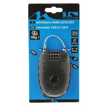 M-Wave Kabelslot Oprolbare Staalkabel Ø 2.4 x 90cm, Fietsen en Brommers, Fietsaccessoires | Fietssloten, Verzenden, Nieuw