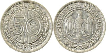 50 Pfennig Duitsland 50 Reichspfennig 1938 E vz/stgl J 324, Postzegels en Munten, Munten | Europa | Niet-Euromunten, Verzenden