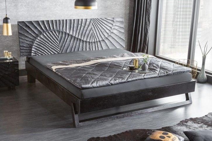 Design bed SCORPION 180x00c2m zwart mangohout 3D snijwerk, Huis en Inrichting, Slaapkamer | Bedden, Ophalen of Verzenden