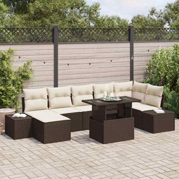 vidaXL Tuin Sofa Set 8 st Bruin poly rattan, Verzenden, Nieuw, Rotan, 8 zitplaatsen
