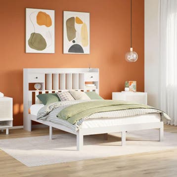 vidaXL Bed met boekenkast zonder matras grenenhout wit, Huis en Inrichting, Slaapkamer | Bedden, Verzenden, Wit, 200 cm, 160 cm
