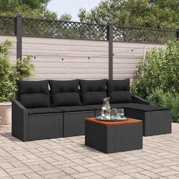 vidaXL Tuinbankenset 6 st Zwart poly rattan, Verzenden, Nieuw, Rotan, 6 zitplaatsen