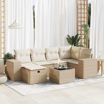vidaXL 7-delige Loungeset met kussens poly rattan beige, Verzenden, Nieuw, 7 zitplaatsen, Loungeset