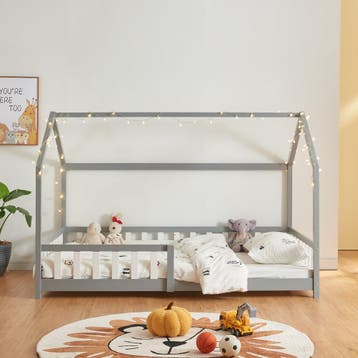Kinderbed Hesel huisbed met uitvalbeveiliging 140x200 cm gri, Kinderen en Baby's, Kinderkamer | Bedden, Verzenden, Nieuw