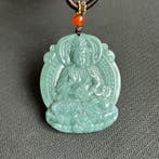 Snijwerk, Guanyin Pendant - 52 mm - Gecertificeerde jadeiet