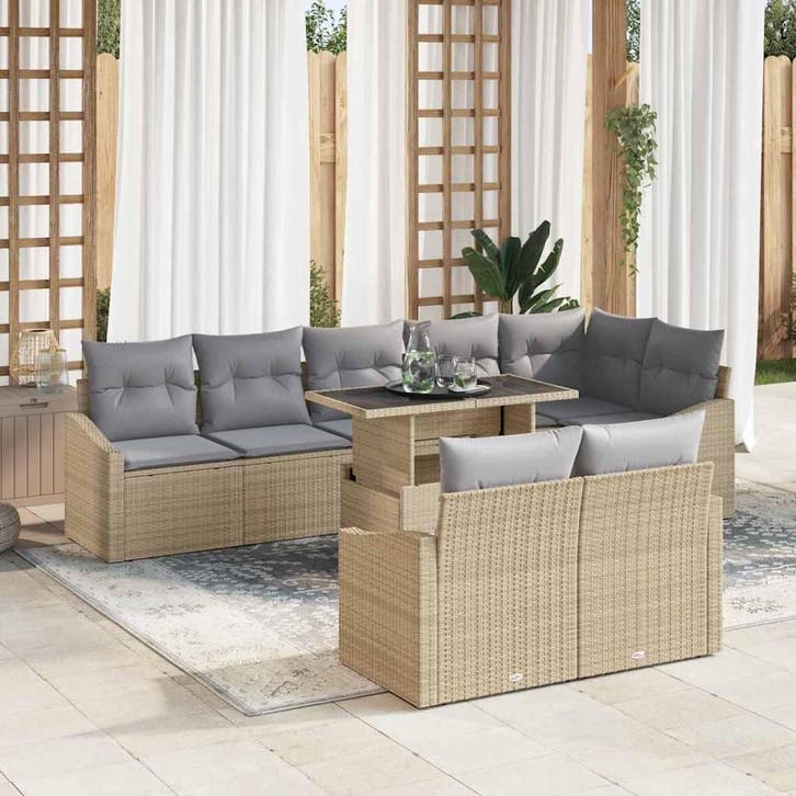 vidaXL Tuin Sofa Set met kussen 9 pcs Beige en Licht Grijs, Tuin en Terras, Tuinsets en Loungesets, Nieuw, Meer dan 8 zitplaatsen