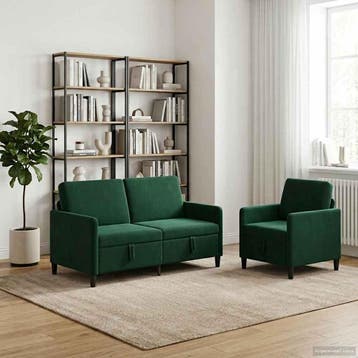 vidaXL Bankenset met opbergruimte 2 st Donkergroen Polyester, Verzenden, Nieuw, Kunststof, Minder dan 150 cm