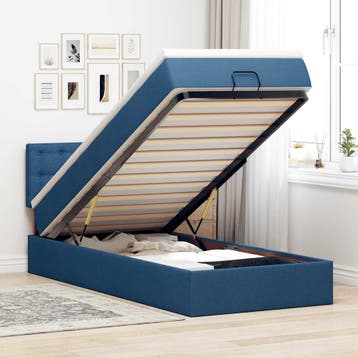 vidaXL Bed met matras 90x200 cm stof blauw, 90 cm, Eenpersoons, Nieuw, 200 cm