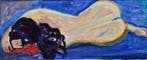 École française (XX) - Intimité en bleu, Antiek en Kunst