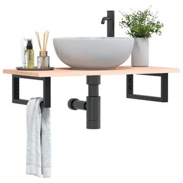 vidaXL Badkamer wandschap staal en massief eikenhout, Verzenden, Nieuw